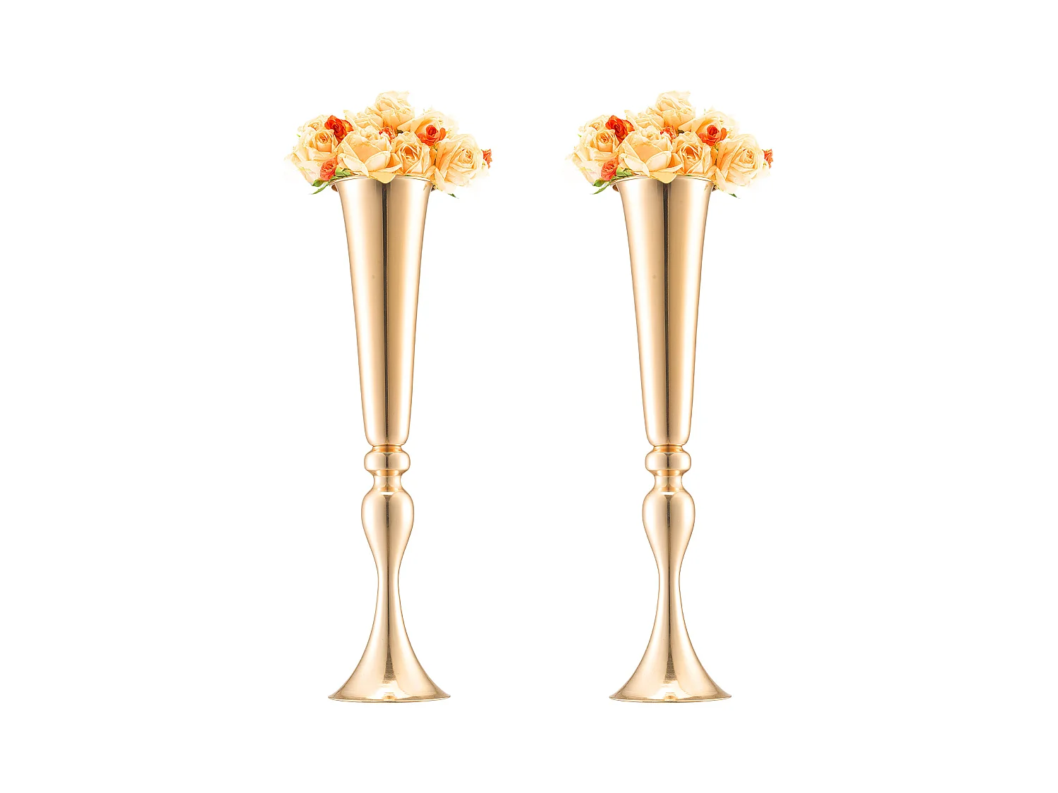 Vase Succebuy 2PCS 56cm, Trompette en Métal, Or, Floral, Fête, Métal/Or