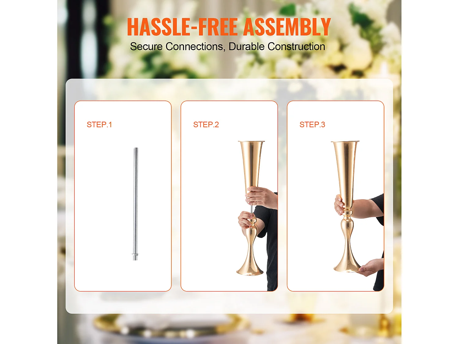 Vase Succebuy 2PCS 56cm, Trompette en Métal, Or, Floral, Fête, Métal/Or