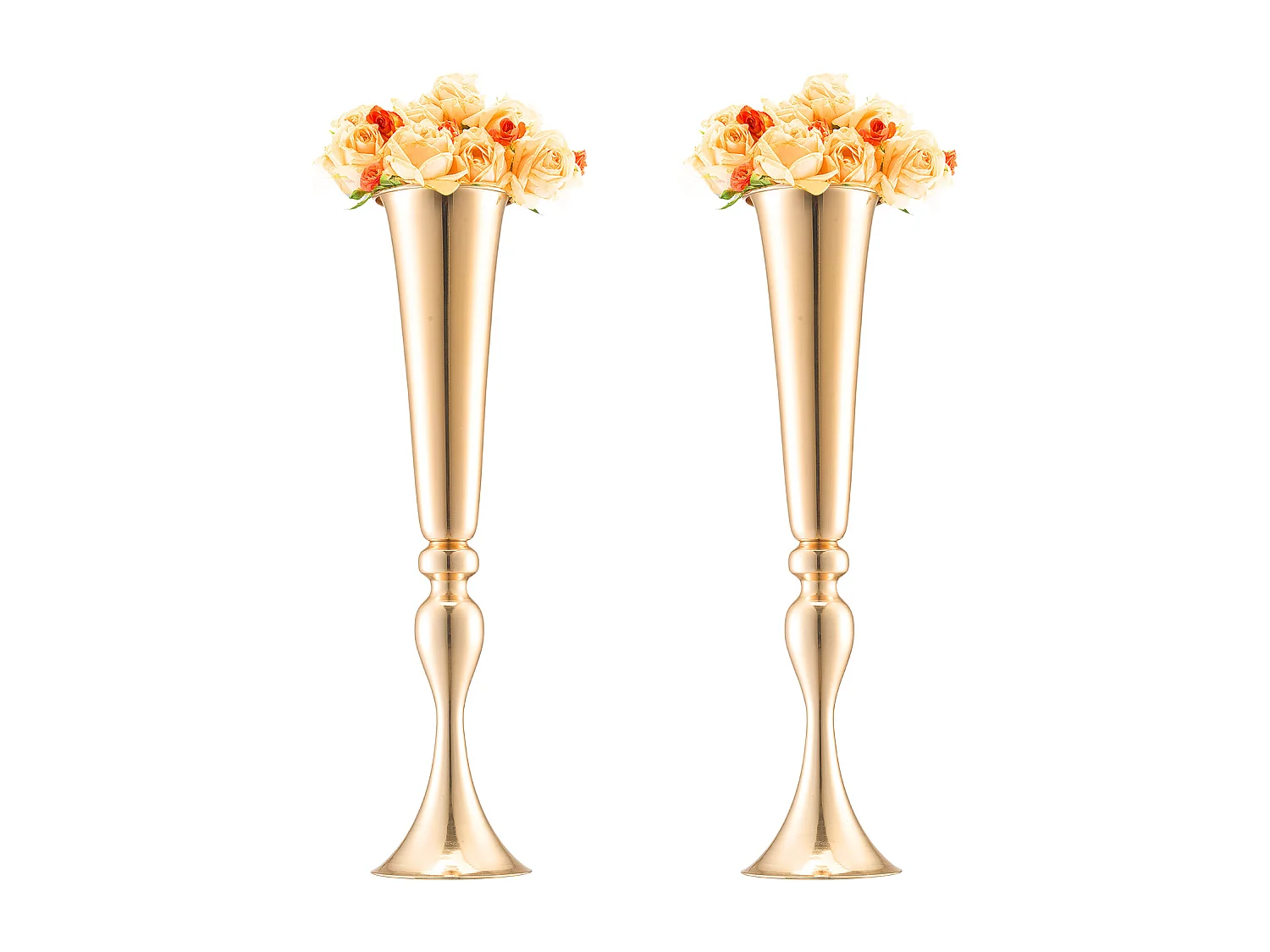 Vase Succebuy 2PCS 56cm, Trompette en Métal, Or, Floral, Fête, Métal/Or