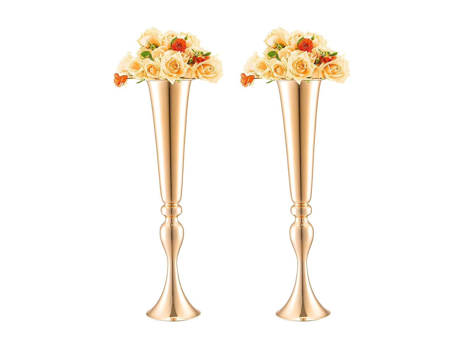 Vase Succebuy 2PCS 56cm, Trompette en Métal, Or, Floral, Fête, Métal/Or