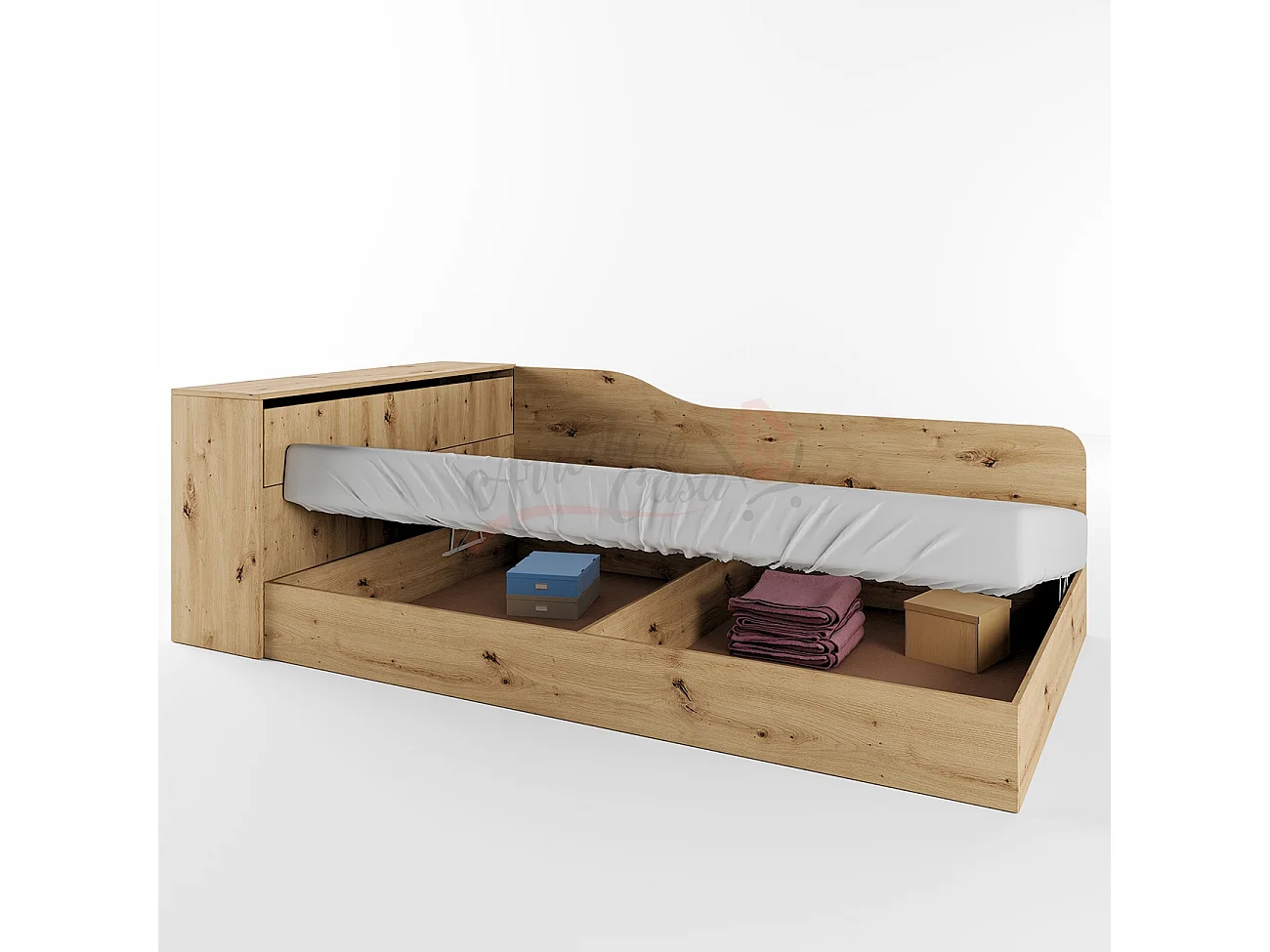 Letto contenitore ad angolo effetto legno 223,5x71 rovere LI2002