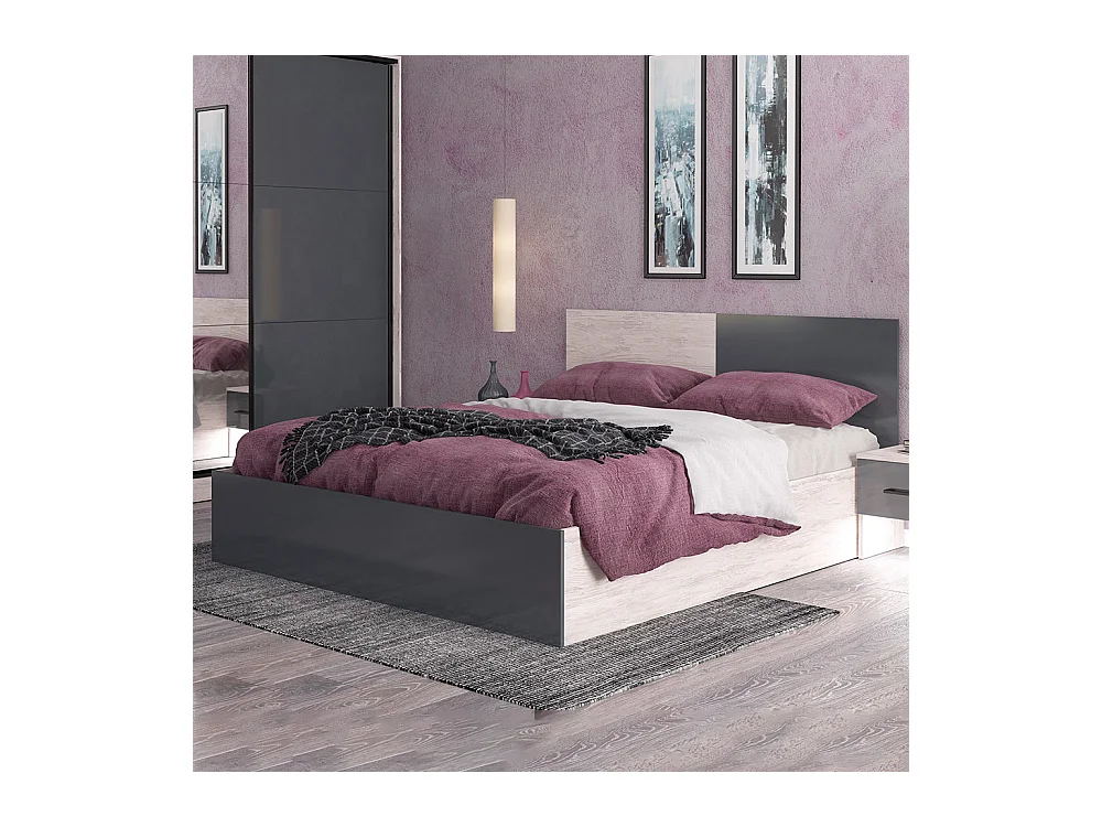 Letto matrimoniale contenitore 160x200 cm rovere bianco e grigio lucido LG46