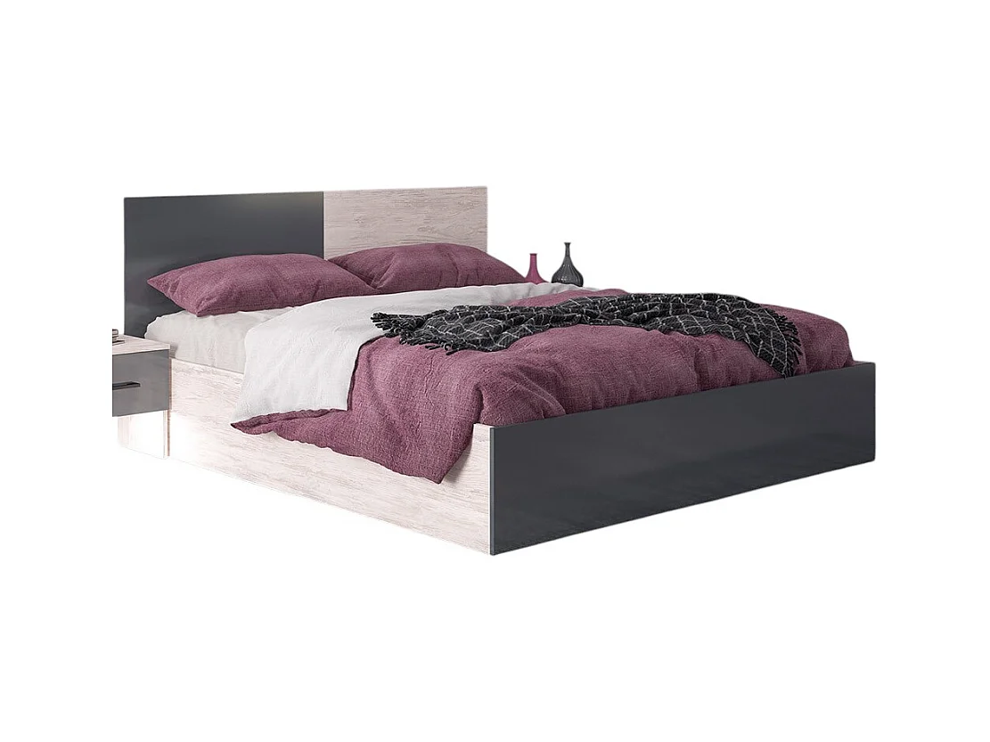 Letto matrimoniale contenitore 160x200 cm rovere bianco e grigio lucido LG46