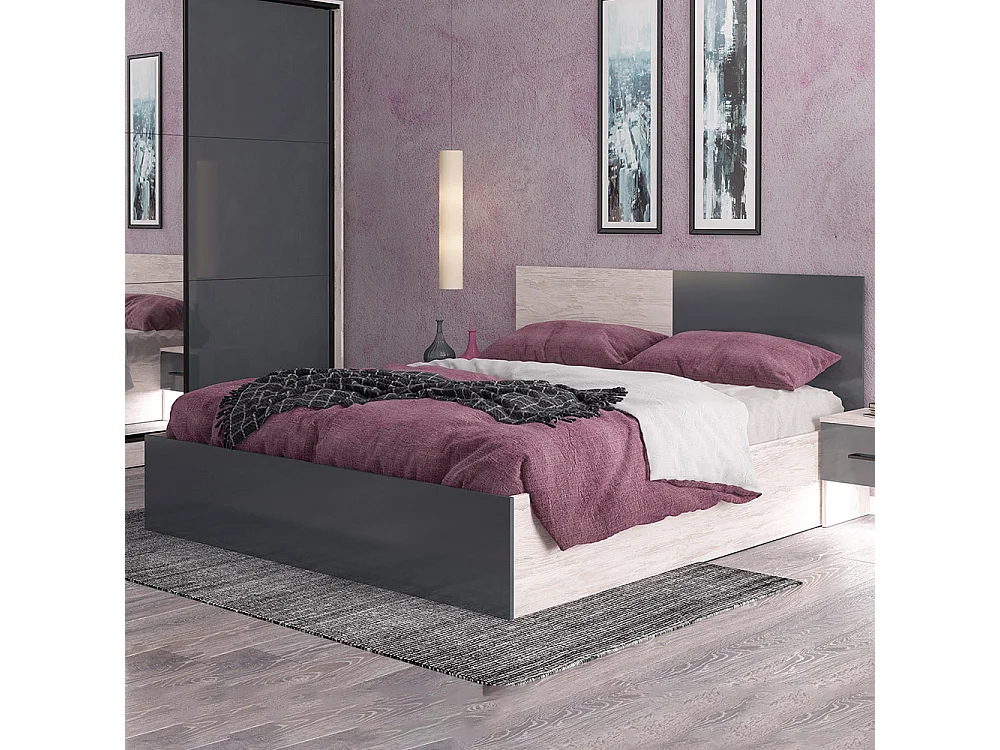 Letto matrimoniale contenitore 160x200 cm rovere bianco e grigio lucido LG46