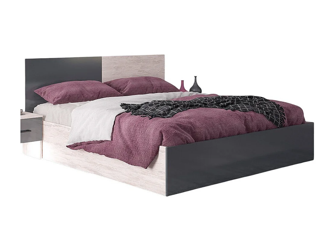 Letto matrimoniale contenitore 160x200 cm rovere bianco e grigio lucido LG46