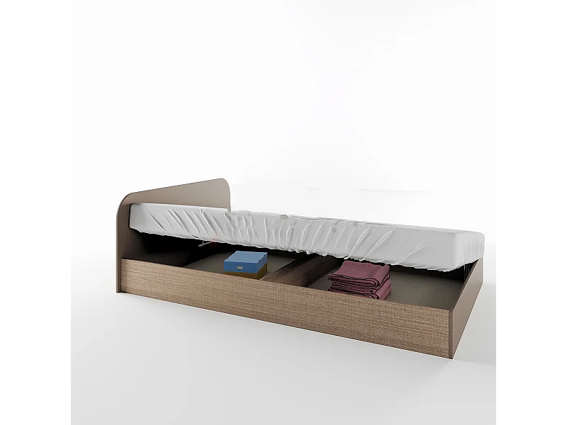 Letto singolo una piazza ad angolo con due cassetti moderno 200x90 beige scuro e lino LI11