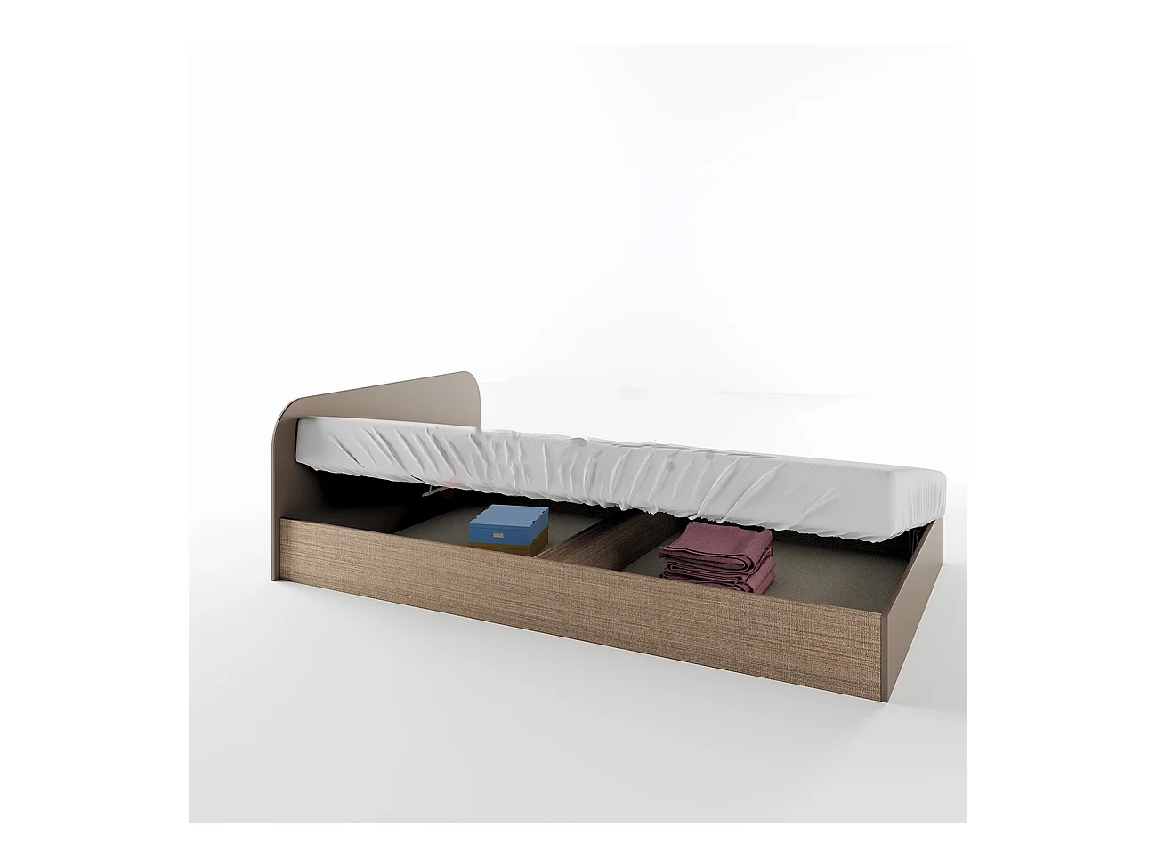 Letto singolo una piazza ad angolo con due cassetti moderno 200x90 beige scuro e lino LI11