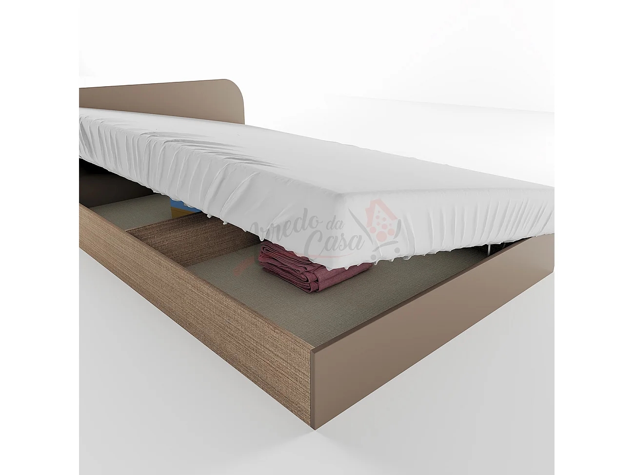 Letto singolo una piazza ad angolo con due cassetti moderno 200x90 beige scuro e lino LI11