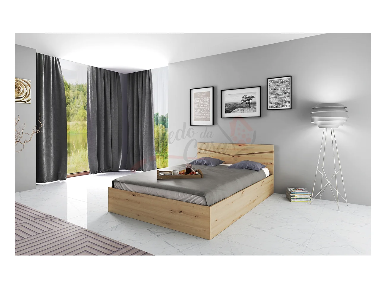 Letto contenitore una piazza e mezza effetto legno 190x71 rovere LI2010