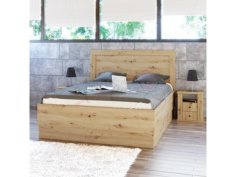 Letto matrimoniale con contenitore e comodini a due cassetti 200x160 rovere sonoma LI7031