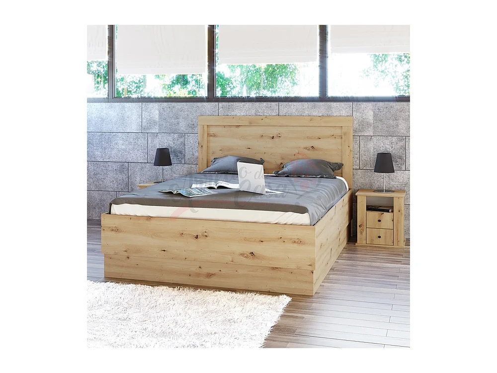 Letto matrimoniale con contenitore e comodini a due cassetti 200x160 rovere sonoma LI7031