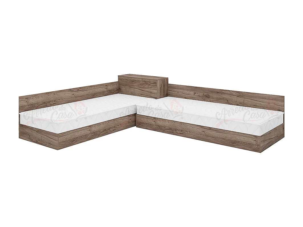 Doppio letto singolo contenitore ad angolo 190x82 marrone LMG3