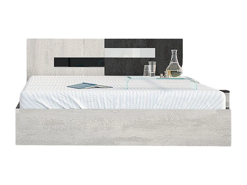 Letto alla francese contenitore con testiera bicolore bianco e nero ruvido LG36