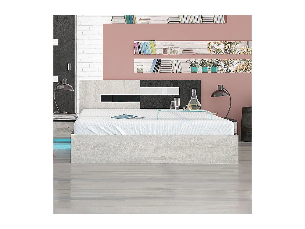 Letto alla francese contenitore con testiera bicolore bianco e nero ruvido LG36