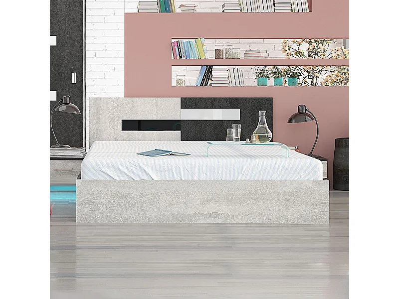 Letto alla francese contenitore con testiera bicolore bianco e nero ruvido LG36