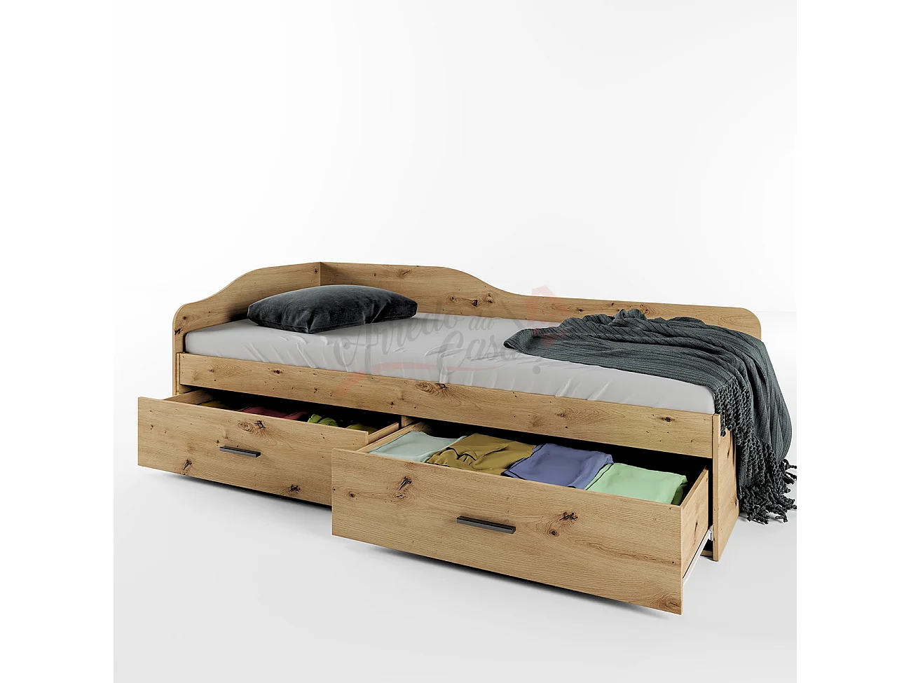 Letto singolo una piazza ad angolo con due cassetti moderno 200x90 rovere LI11