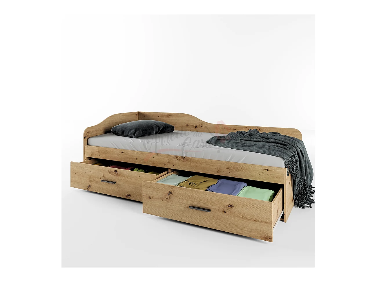 Letto singolo una piazza ad angolo con due cassetti moderno 200x90 rovere LI11