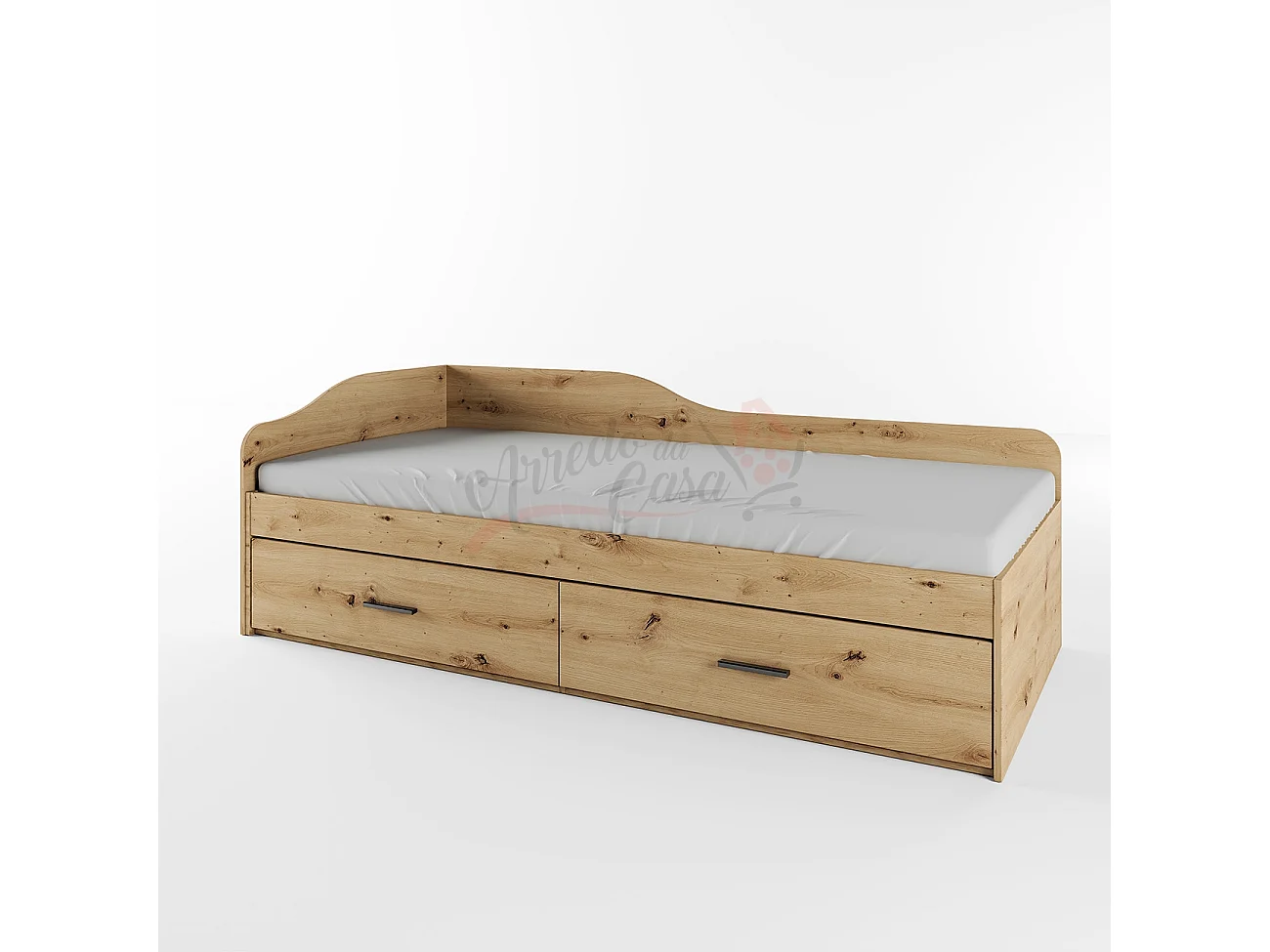 Letto singolo una piazza ad angolo con due cassetti moderno 200x90 rovere LI11