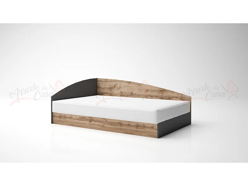 Letto contenitore una piazza e mezzo con struttura angolare 190x120 rovere e antracite LG5