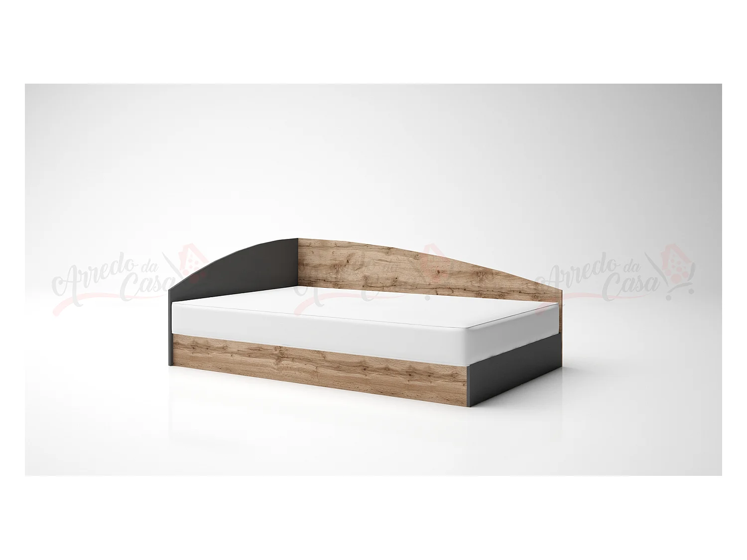 Letto contenitore una piazza e mezzo con struttura angolare 190x120 rovere e antracite LG5