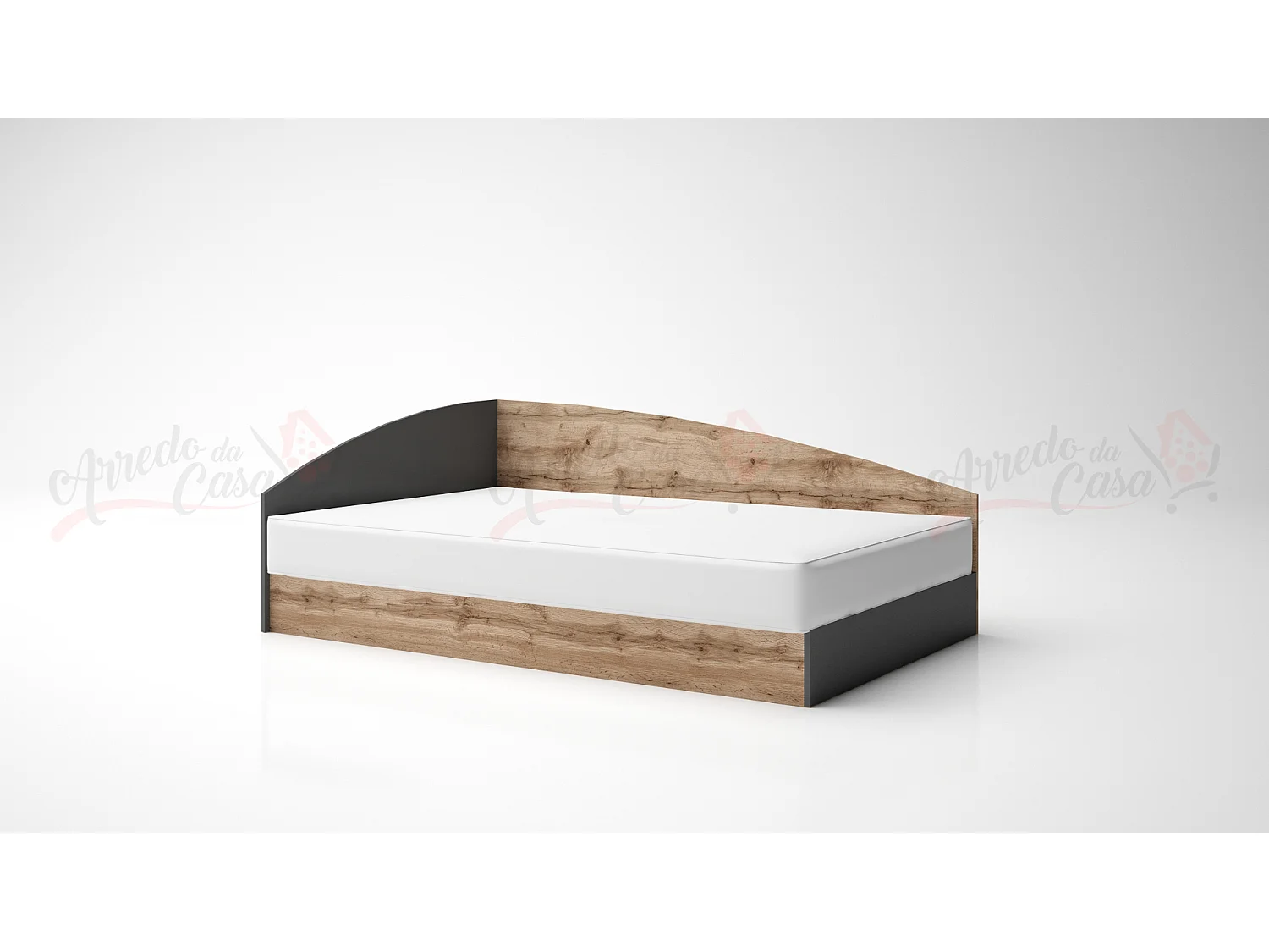 Letto contenitore una piazza e mezzo con struttura angolare 190x120 rovere e antracite LG5