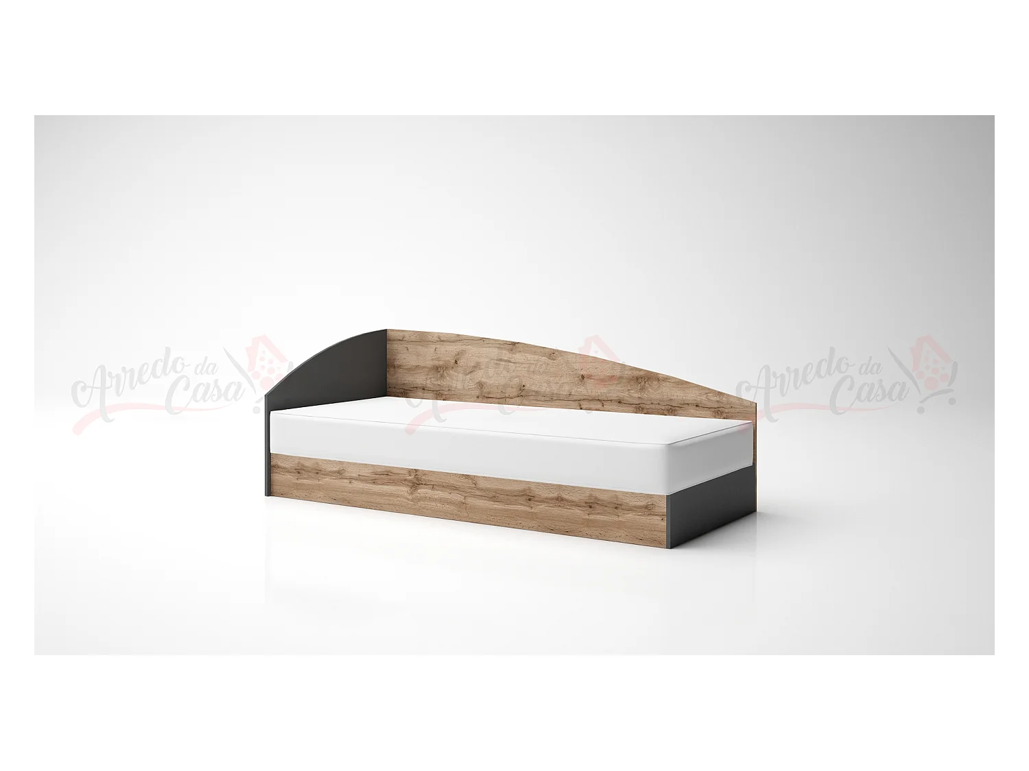 Letto singolo una piazza con contenitore ad angolo 190x82 rovere e antracite LG4