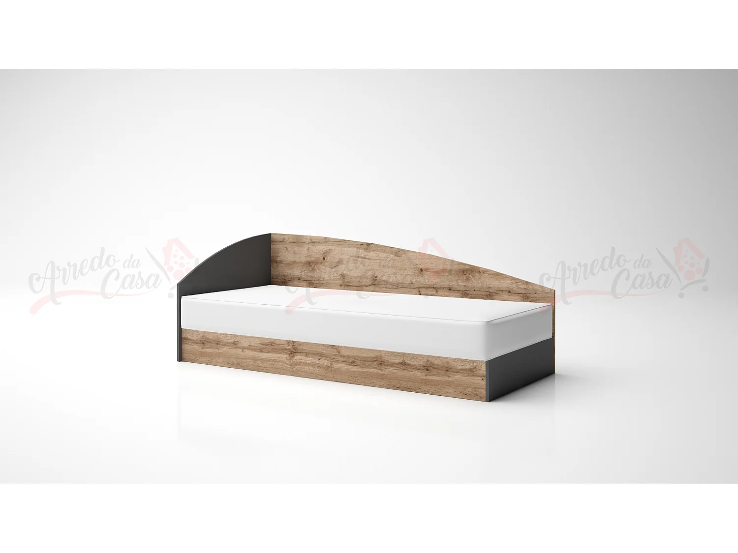 Letto singolo una piazza con contenitore ad angolo 190x82 rovere e antracite LG4