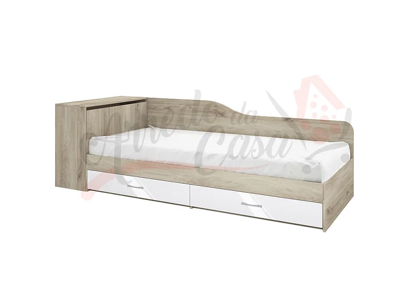 Letto singolo una piazza con contenitore e due cassettoni 228x71 rovere e bianco lucido LI2005