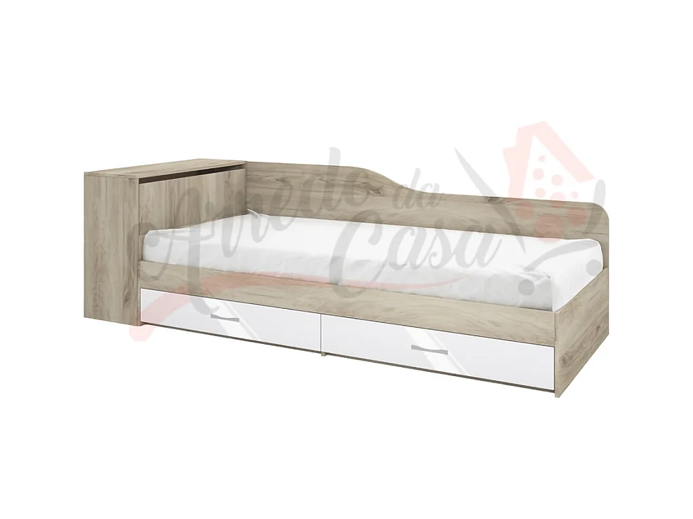Letto singolo una piazza con contenitore e due cassettoni 228x71 rovere e bianco lucido LI2005
