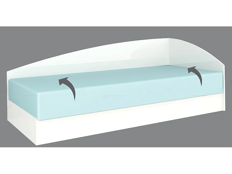 Letto singolo una piazza con contenitore ad angolo 190x82 bianco lucido LG4