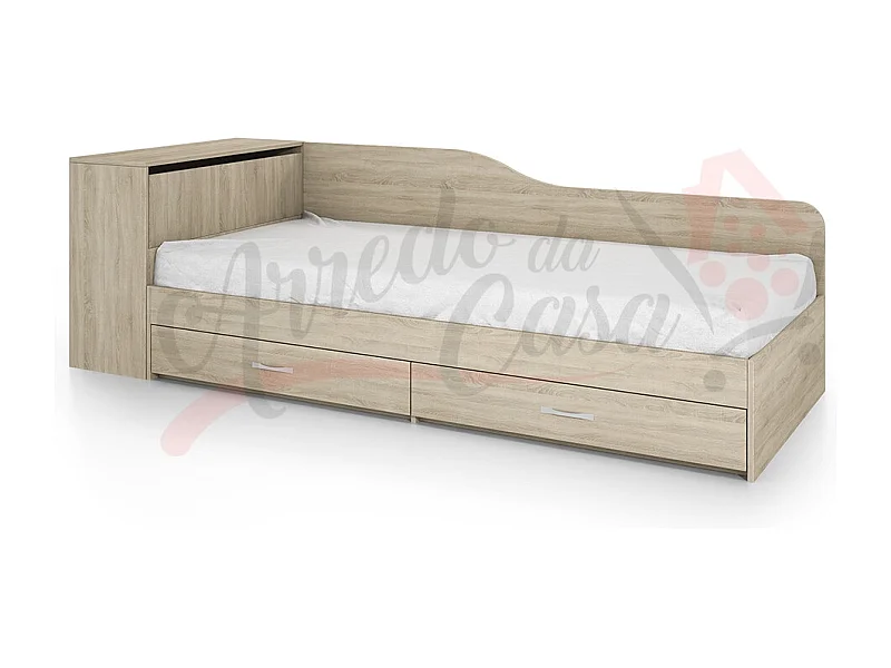 Letto singolo una piazza con contenitore e due cassettoni 228x71 rovere chiaro LI2005