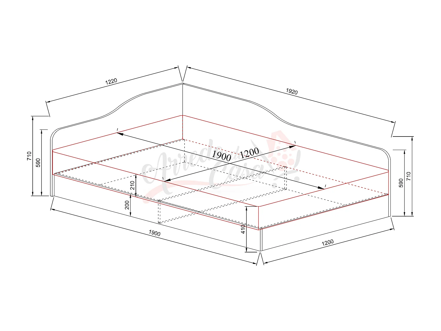 Letto una piazza e mezza ad angolo per cameretta 190x120 rovere LI2009