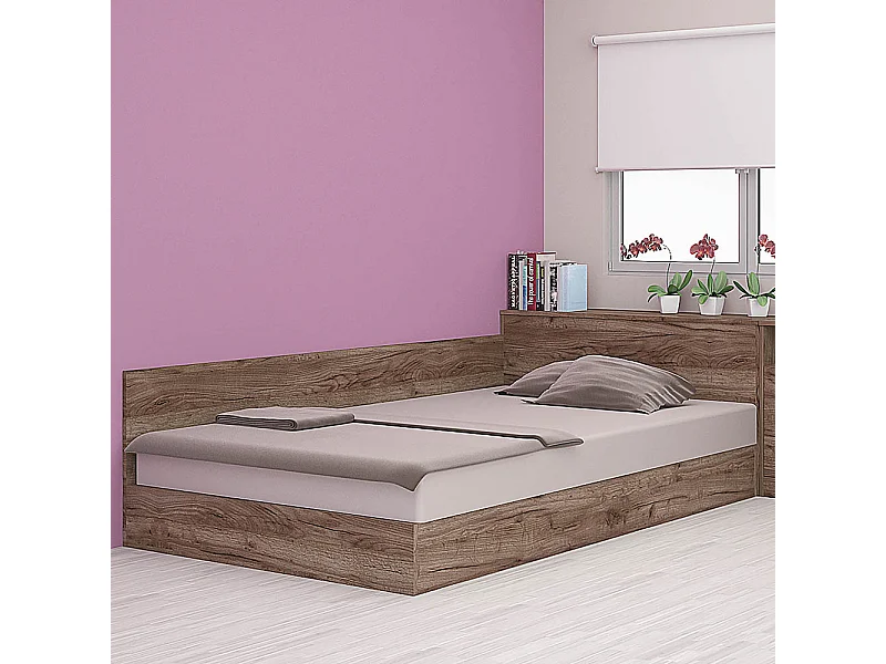 Letto a una piazza e mezza contenitore effetto legno 190x120 marrone LMG2