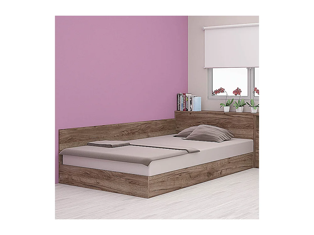 Letto a una piazza e mezza contenitore effetto legno 190x120 marrone LMG2