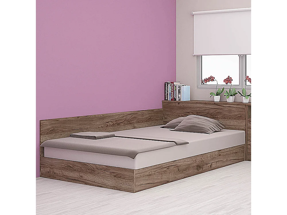 Letto a una piazza e mezza contenitore effetto legno 190x120 marrone LMG2