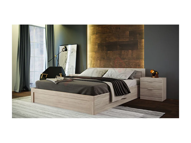 Letto matrimoniale moderno con comodini a due cassetti 200x160 rovere sonoma LI1