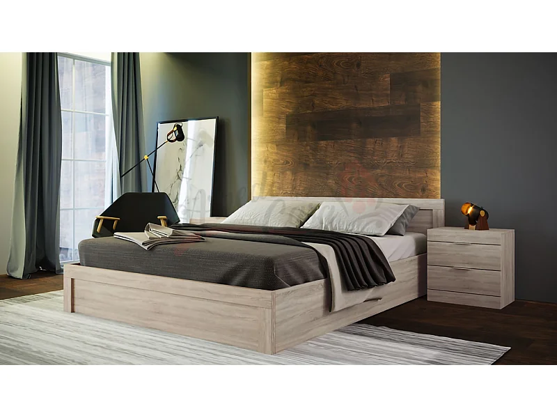 Letto matrimoniale moderno con comodini a due cassetti 200x160 rovere sonoma LI1