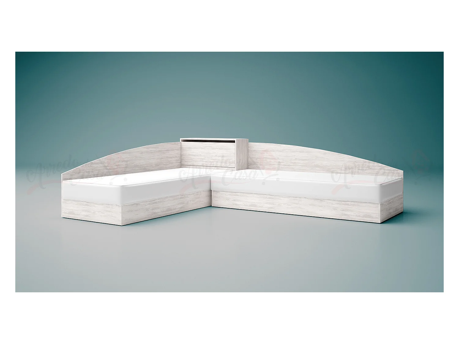 Doppio letto singolo con contenitore e struttura ad angolo 82x190 bianco legno LG8