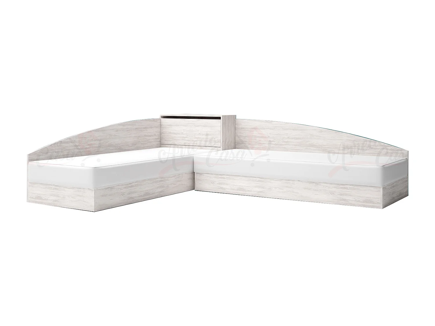 Doppio letto singolo con contenitore e struttura ad angolo 82x190 bianco legno LG8