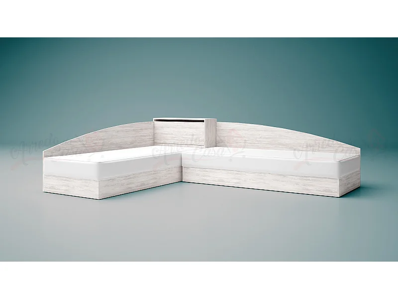 Doppio letto singolo con contenitore e struttura ad angolo 82x190 bianco legno LG8