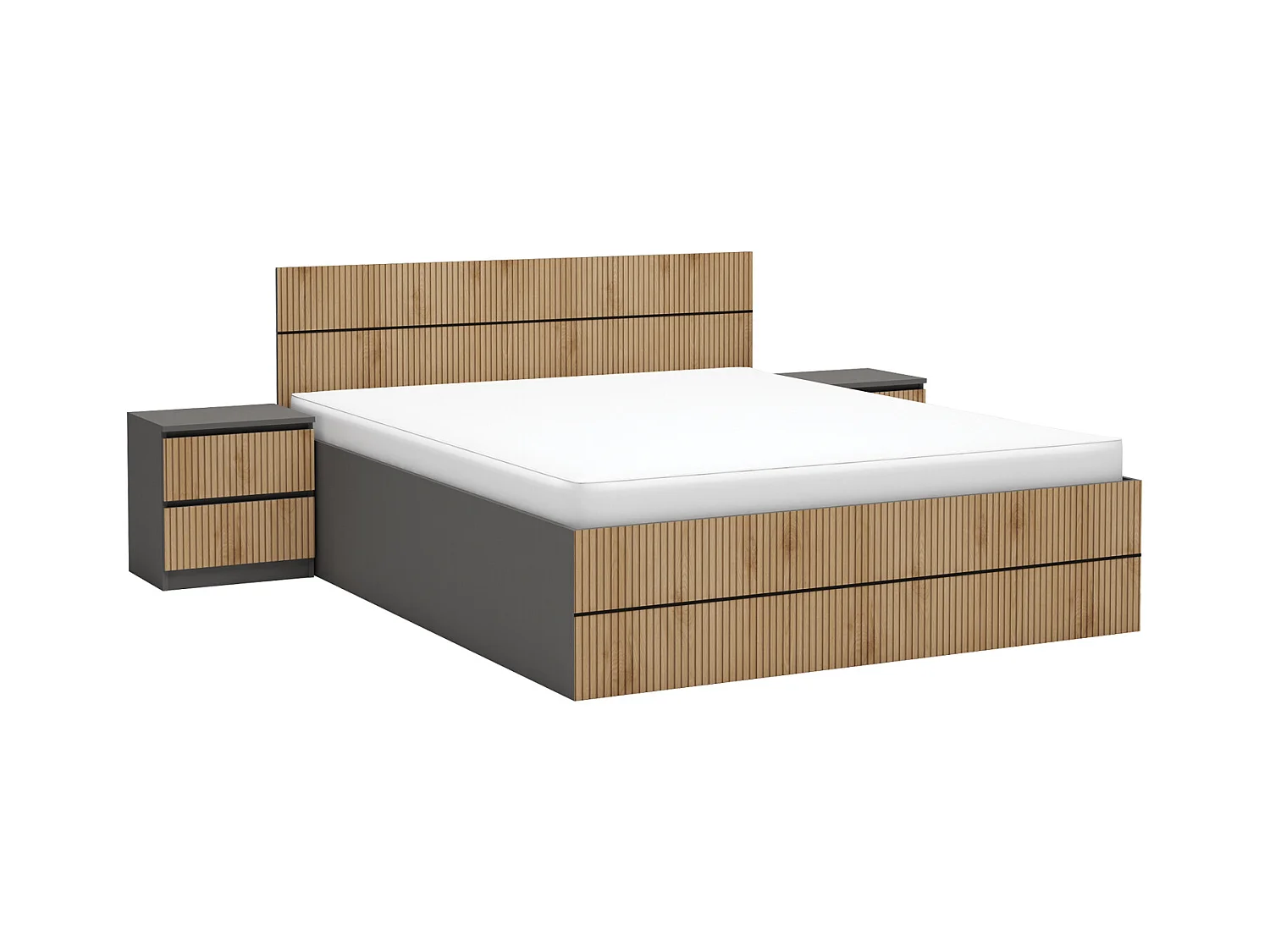 Letto matrimoniale contenitore moderno 160x200 cm in rovere cannettato e grafite LG75