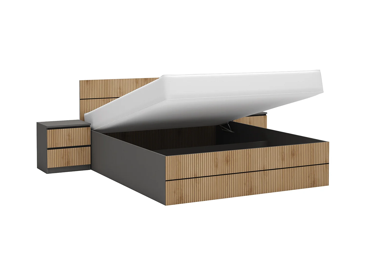 Letto matrimoniale contenitore moderno 160x200 cm in rovere cannettato e grafite LG75