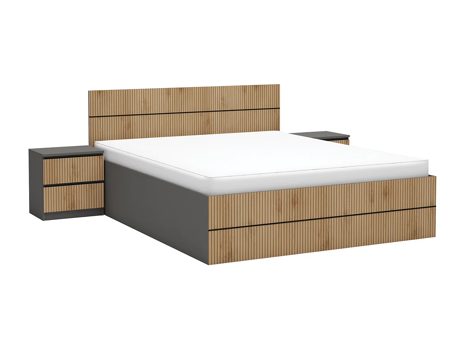 Letto matrimoniale contenitore moderno 160x200 cm in rovere cannettato e grafite LG75