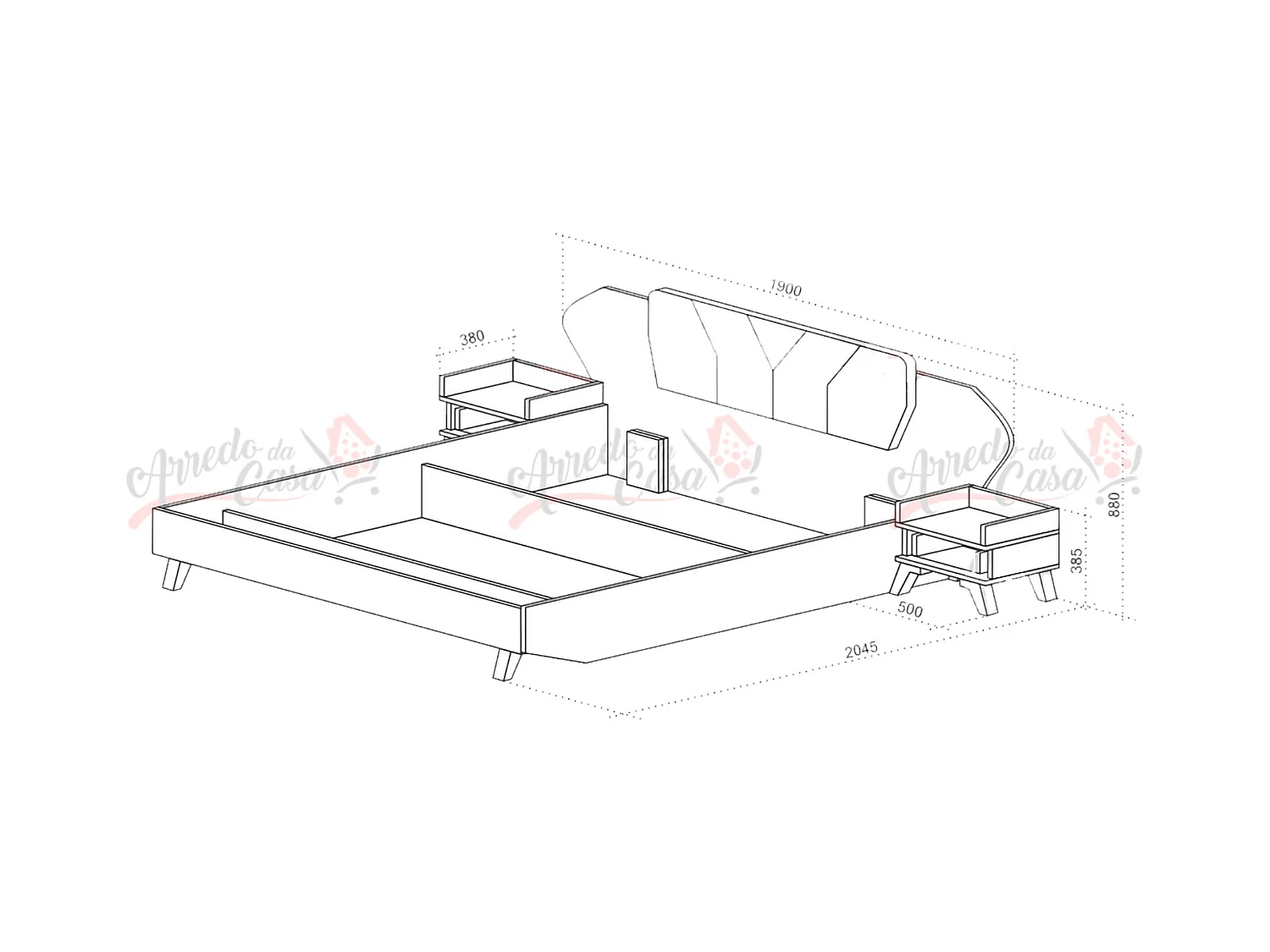 Letto matrimoniale contenitore design moderno con due comodini 200x160 nero e castagno naturale LU2