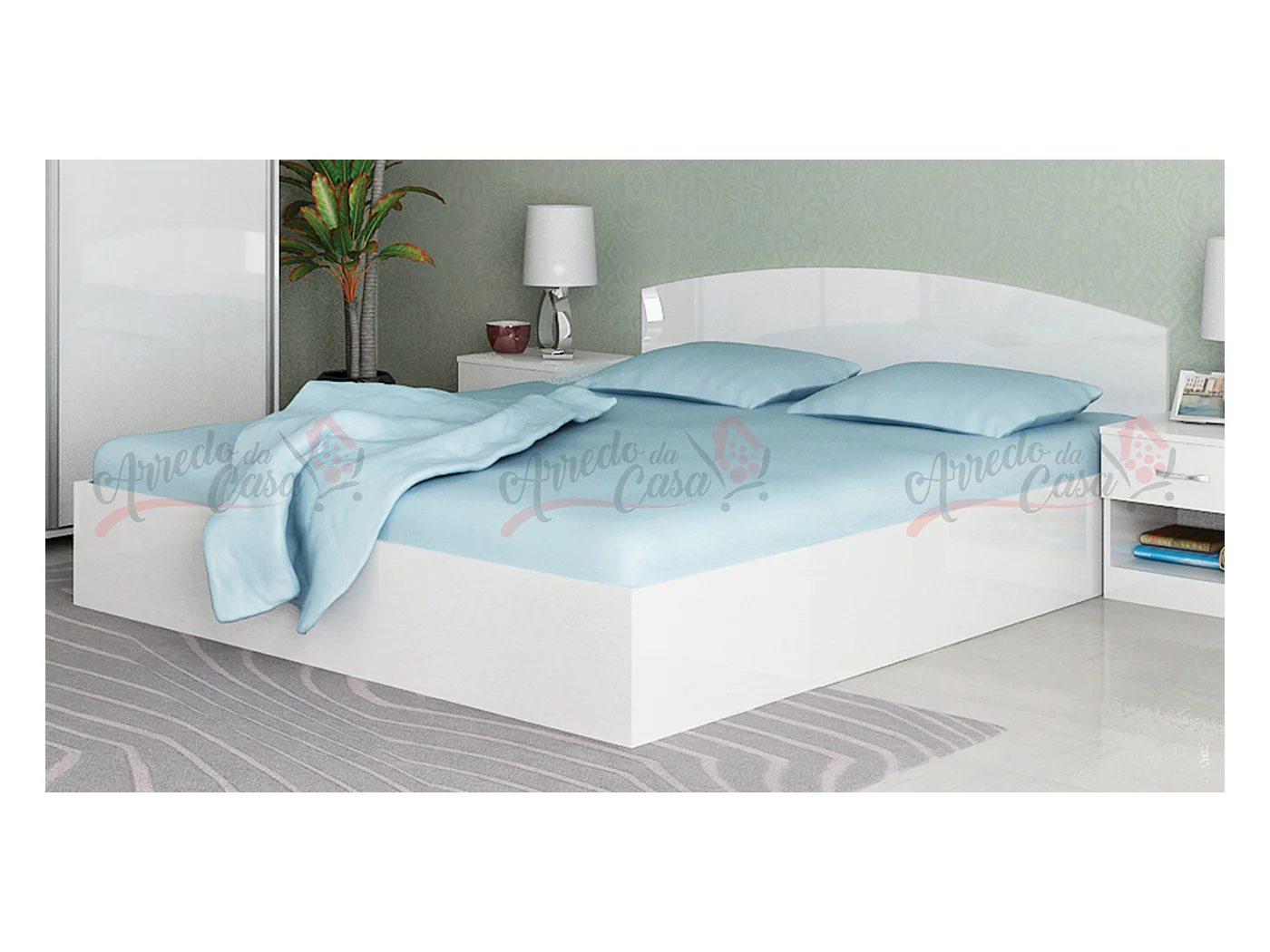 Letto matrimoniale design moderno a cassettone 200x160 bianco lucido LG7