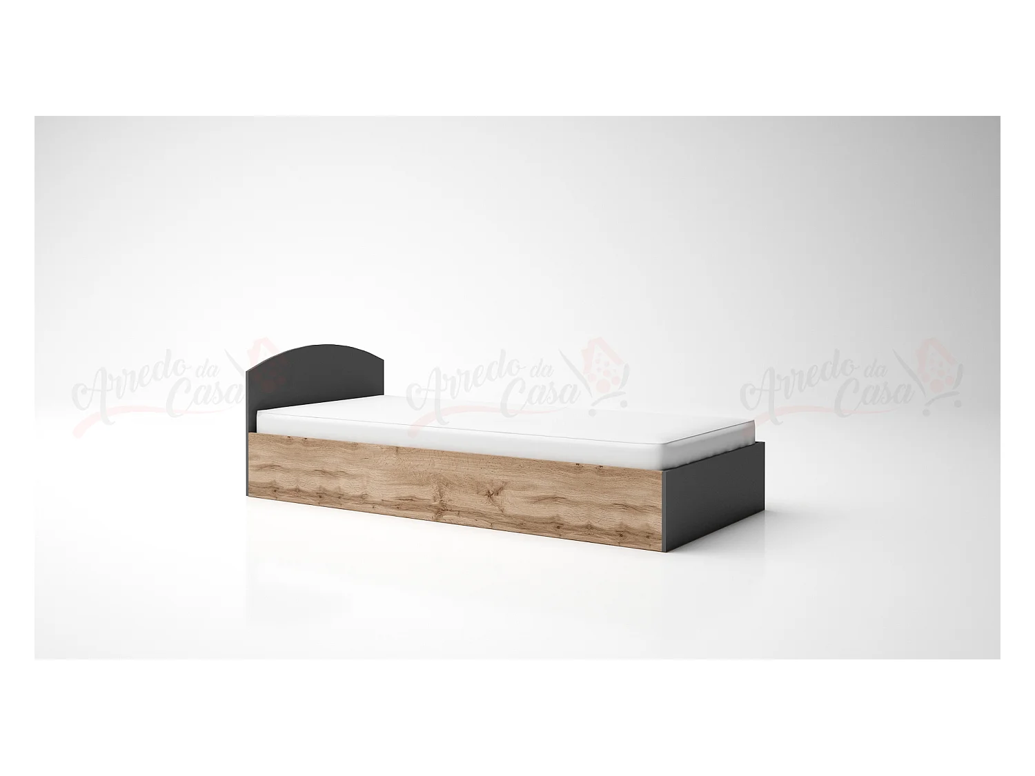 Letto singolo contenitore per cameretta design moderno 200x90 rovere e antracite LG10