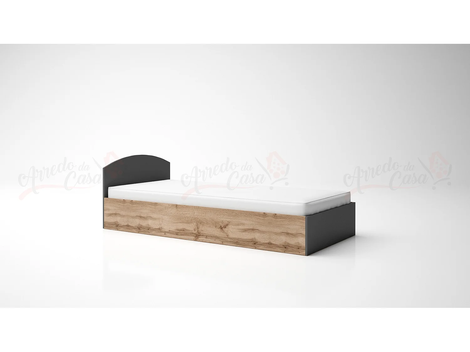 Letto singolo contenitore per cameretta design moderno 200x90 rovere e antracite LG10