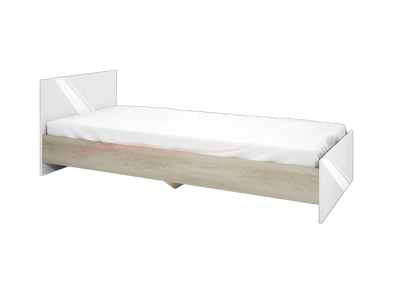 Letto singolo design classico effetto legno 200x90 rovere e bianco lucido LI2006