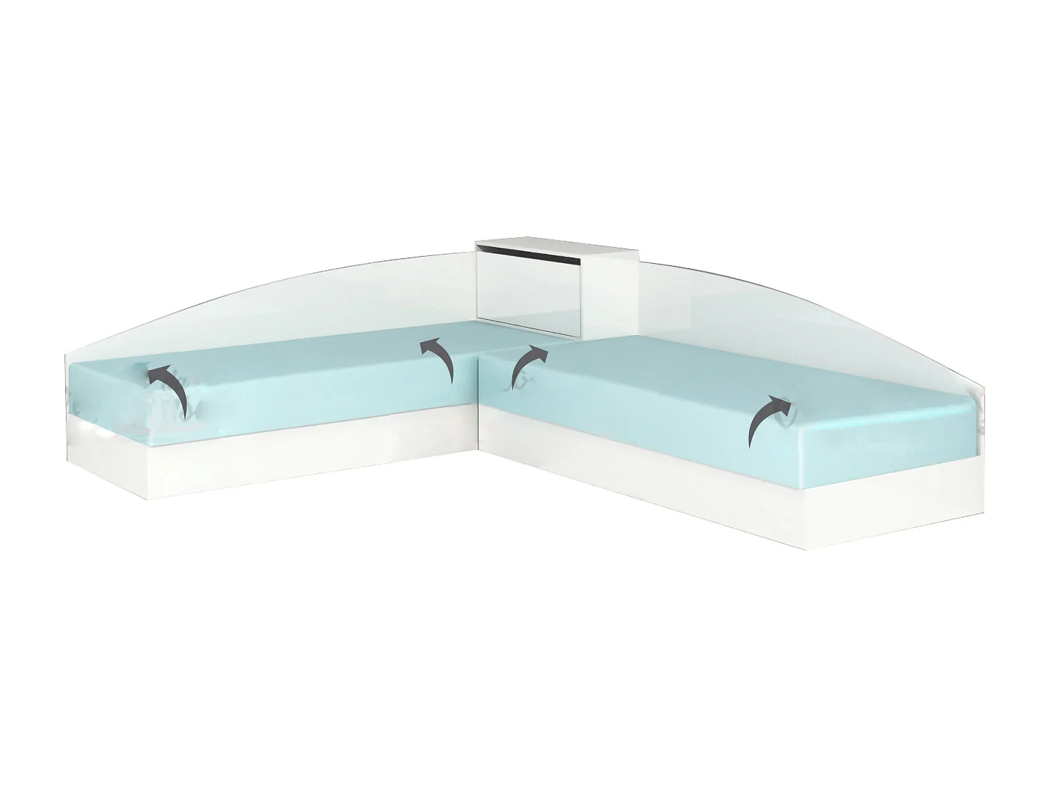 Doppio letto singolo con contenitore e struttura ad angolo 82x190 bianco lucido LG8