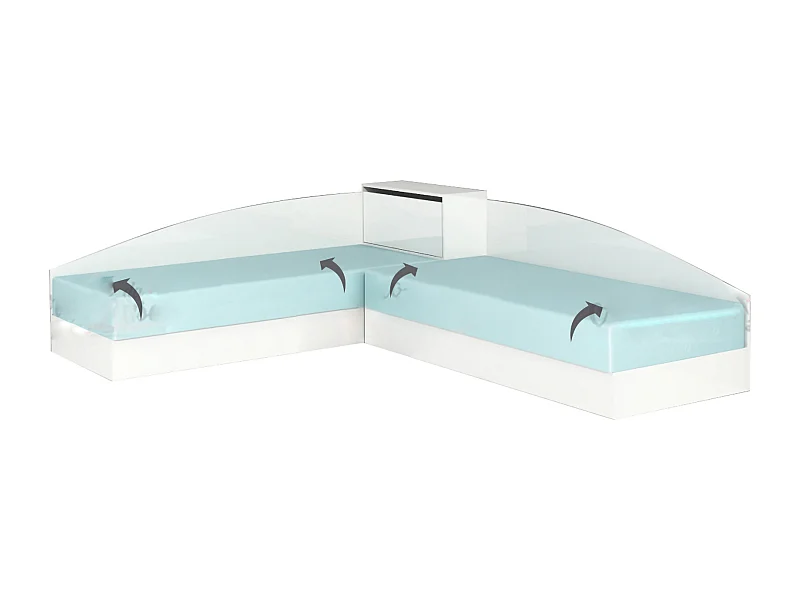 Doppio letto singolo con contenitore e struttura ad angolo 82x190 bianco lucido LG8